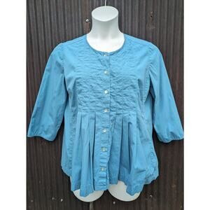 J Jill Peasant Top Medium Aqua Pintuck Pleated Cottagecore Prairie Colonial